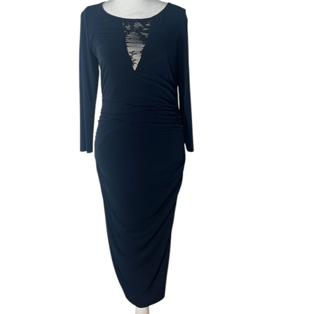 Velvet By Graham Spencer Navy Blue Lace Up Ruched Dress Size Medium NWT‎